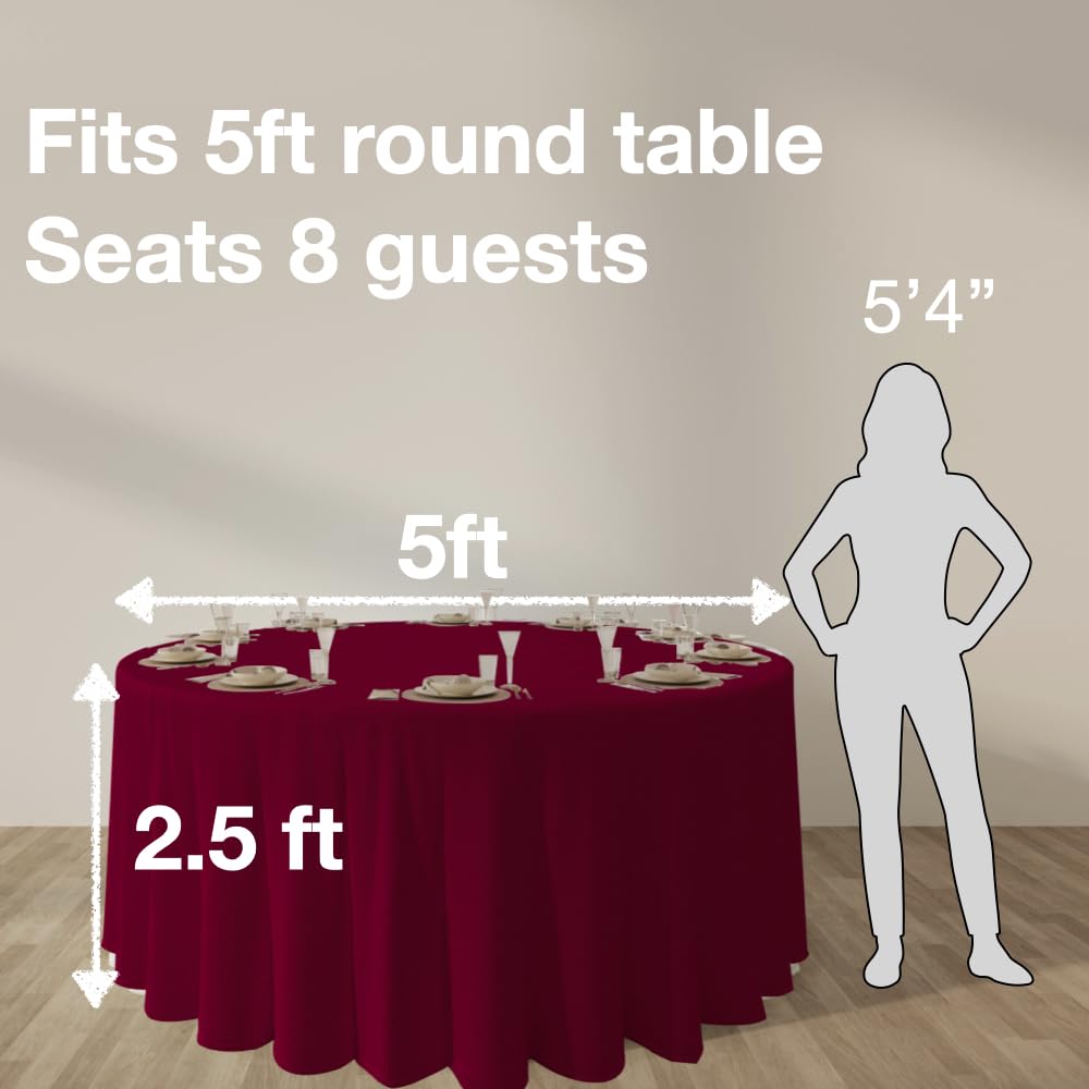 Urby 120'' Burgundy Round Tablecloth for 5-6ft Round Folding Table That Seats 6-8 Guests - Image 3