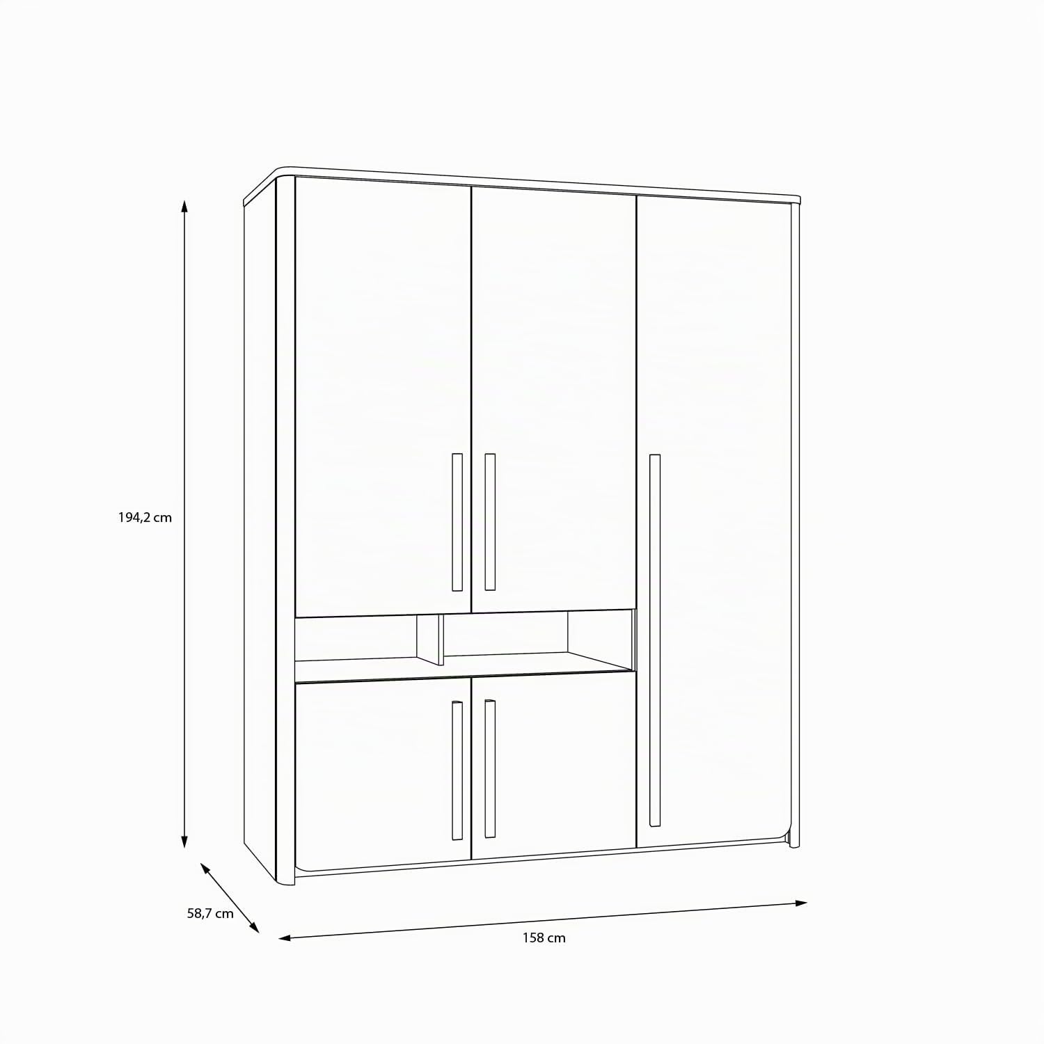 FORTE SURFINIO Schrank 150 160, Kleiderschrank, Jugendzimmerschrank, Kinderzimmer Skandinavisch Drehtürenschrank, 5-türig, Grau/Holzdekor: Catania Eiche, 158 cm breit x 194.3 cm hoch x 59 cm tief
