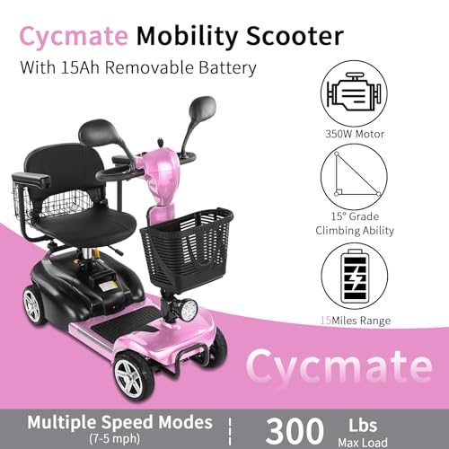 Image of Mobility Scooter for Seniors /Adults,20 /35 Miles up to 300lbs Capacity, 4 Wheels Mobility Scooters 350W 7MPH,USB Charging Detachable Lithium Battery with Rear Mirror