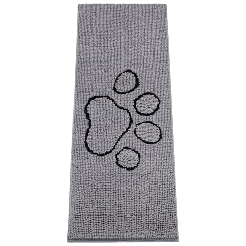 Image of Absorbent Dog Door Mat for Muddy Paws, 5' x 2' Non Slip Chenille Mat