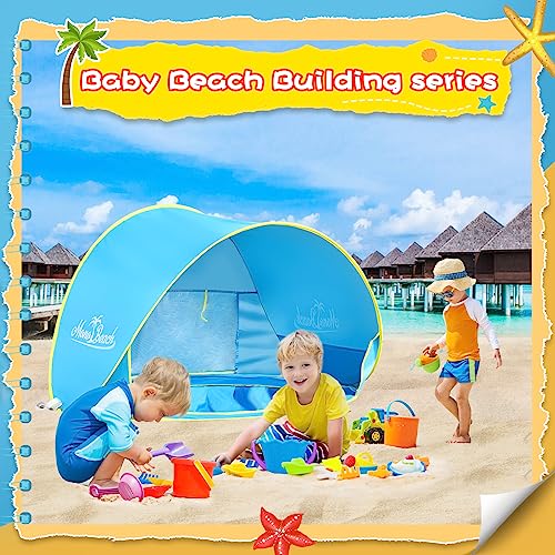 Image of Monobeach Baby Beach Tent with Beach Sand Toys Pop Up Portable Shade Pool UPF50+ UV Protection Sun Shelter for Infant with Easy Set Up Canopy (Blue with Toys)