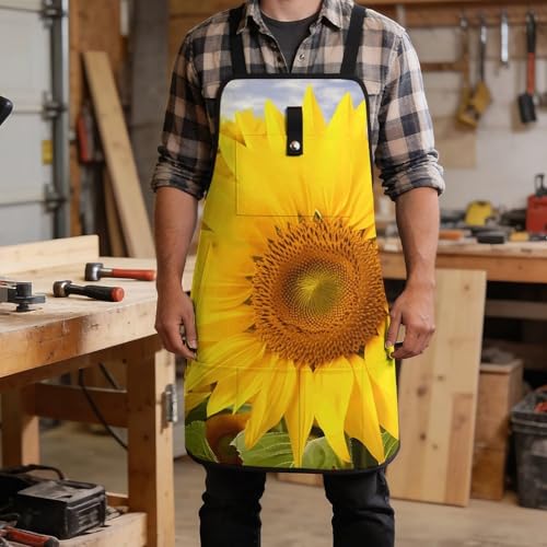 Delantal de trabajo con girasoles y 8 bolsillos ajustable miniatura 5