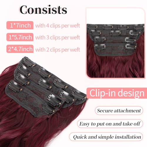 Image of KooKaStyle Wavy Thick Clip in Hair Extensions 24 inch Burgundy