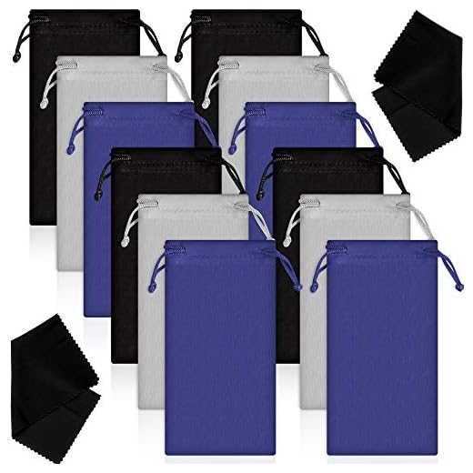 Frienda 12 Pieces Microfiber Pouch Case Bag Microfiber Glasses Sunglasses Case Soft Sunglasses Pouch with Eyeglass Cleaning Cloth (Black, Gray and Blue)
