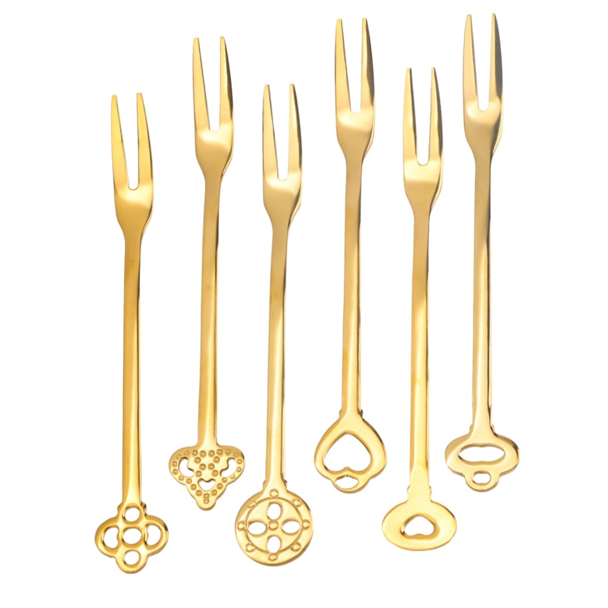 OUNONA 18piezas Tenedores De Fruta De Acero Inoxidable Reutilizables Para Fiestas Utensilios De Mesa Elegantes Aptos Para Hotel Bar y Eventos Dorado Con Caja