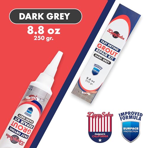 Image of ZippySolve Tile Grout, Repair Kit, Restore & Renew Tile Joints Line, Fast Drying Tile Grout Paint Squeeze Tube for Bathroom Shower Kitchen Floor, Waterproof (8.8 oz, Dark Grey /Anthracite)