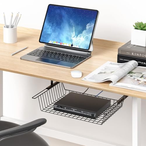 Image of Climberty Under Desk Organizer Metal Wire Pull Out Drawer No Drill Under Desk Organizer Basket Office Desk Stationeries Organizer Easy Drawer Cable Organizer Basket