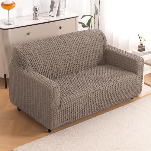 Image of HOKIPO 'Aria Nova' 280 GSM Elastic 2 Seater Bubble Sofa Cover Stretchable Slipcover, Mocha Brown (AR-6209-BR)