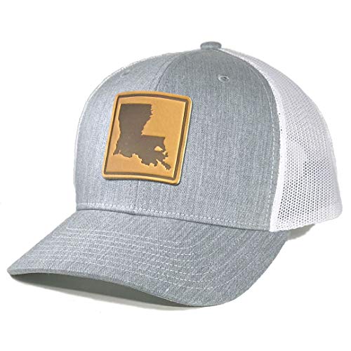 Homeland Tees Men s Louisiana Leather Patch Trucker Hat - Heather Grey hite