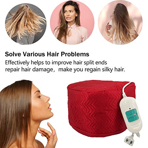 PinJaze - Hair Care Hat - Hair Steamer Cap - with 2 Level Temperature Control Thermal Cap For Home Hair Spa Hair Steamer Cap - Perfect for Family Personal Care (Red)