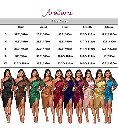 Aro Lora Womens Sexy One Shoulder Ruched Asymmetrical Party Evening Satin Bodycon Mini Dress Medium Black #TOP2