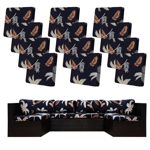 Image of 12Pcs Stretch Patio Cushion Covers,Outdoor Couch Covers Replacement,Outdoor Couch & Sofa Slipcovers,for Patio Furniture Cushion Covers,Washable Reusable Furniture Protector (Coconut Ttrees,Cover Only)