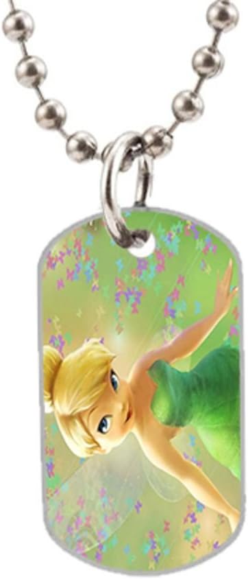 Tinkerbell Peter Pan Custom New Big Size Oval Dog Tag Necklace,Extra one pc 3.3 " inch and 30" Aluminum Bead Chain