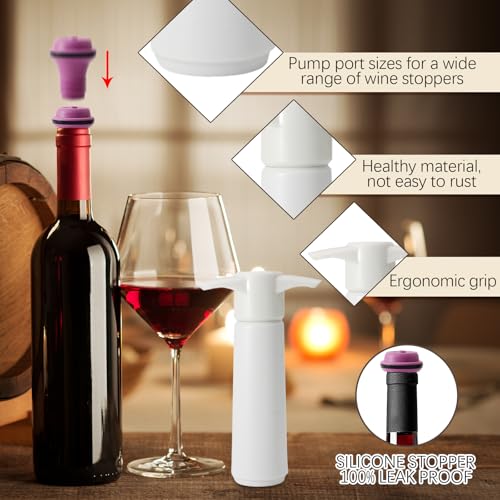 vibedor 4 Pcs Wine Stoppers, Reusable Preserver Vacuum Pump, Wine Saver Vacuum Pump for Kitchen, Office, Home and Parties(Purple)