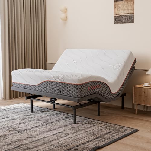 Image of ESHINE King Adjustable Bed Frame with 14 Inch Mattress, Memory Foam Hybrid Mattress, Phone Control, Wireless Remote, 5 Minutes Installation, Head and Foot Incline, 3100 Series, King