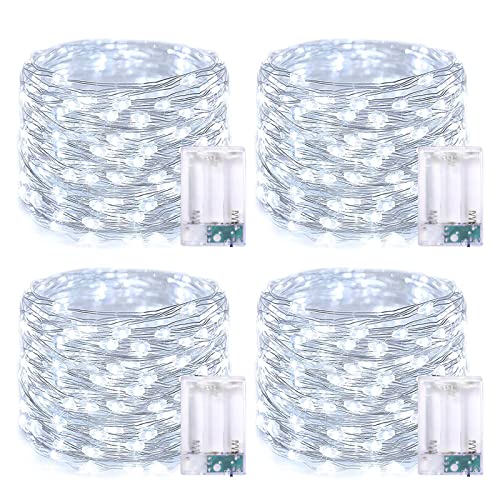 JMEXSUSS 4 Pack 50 LED White Christmas Fairy Lights Battery Operated - 16.1ft Mini Twinkle Lights Indoor Outdoor Waterproof for Dorm Garden Patio Party Wedding Birthday Holiday Decorations