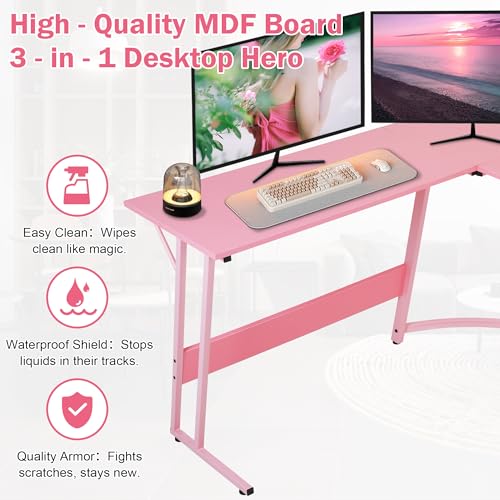Image of L Shaped Gaming Desk, 50 inch Corner Desk, Spacious Dual Tops, P2 Particleboard, Metal Z-Legs, Adjustable Non-Slip Pads, Scratch /Waterproof, Multi-Use Home Office /Game Room /Dorm