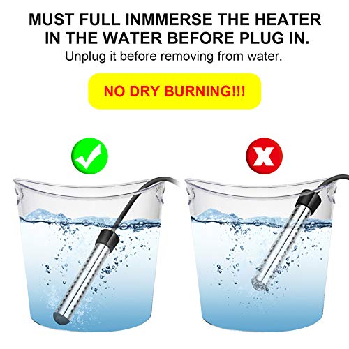 Immersion Heater, GESAIL 1500W Submersible Immersion Water Heater with Full 304 Stainless-steel Guard and Digital LCD Thermometer, Bucket Heater Heats 5 Gallons of Water in Mimutes - Black - Thumbnail 5