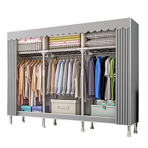 Armario portátil de lona con barra para colgar y estantes, 168 x 46 x 173 cm, organizador de almacenamiento de ropa de tela para dormitorio y sala de estar, solución de armario que ahorra espacio