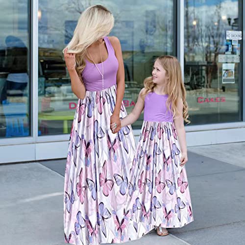 Mommy and Me Family Outfits, Stripe Stitching Dress,Summer Matching Maxi Dress with Pocket for Mother's Day2
