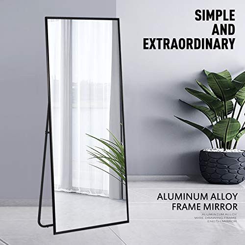 Image of NeuType Full Length Bedroom Wall-Mounted Floor Mirror with Standing Holder (Elegant Black)