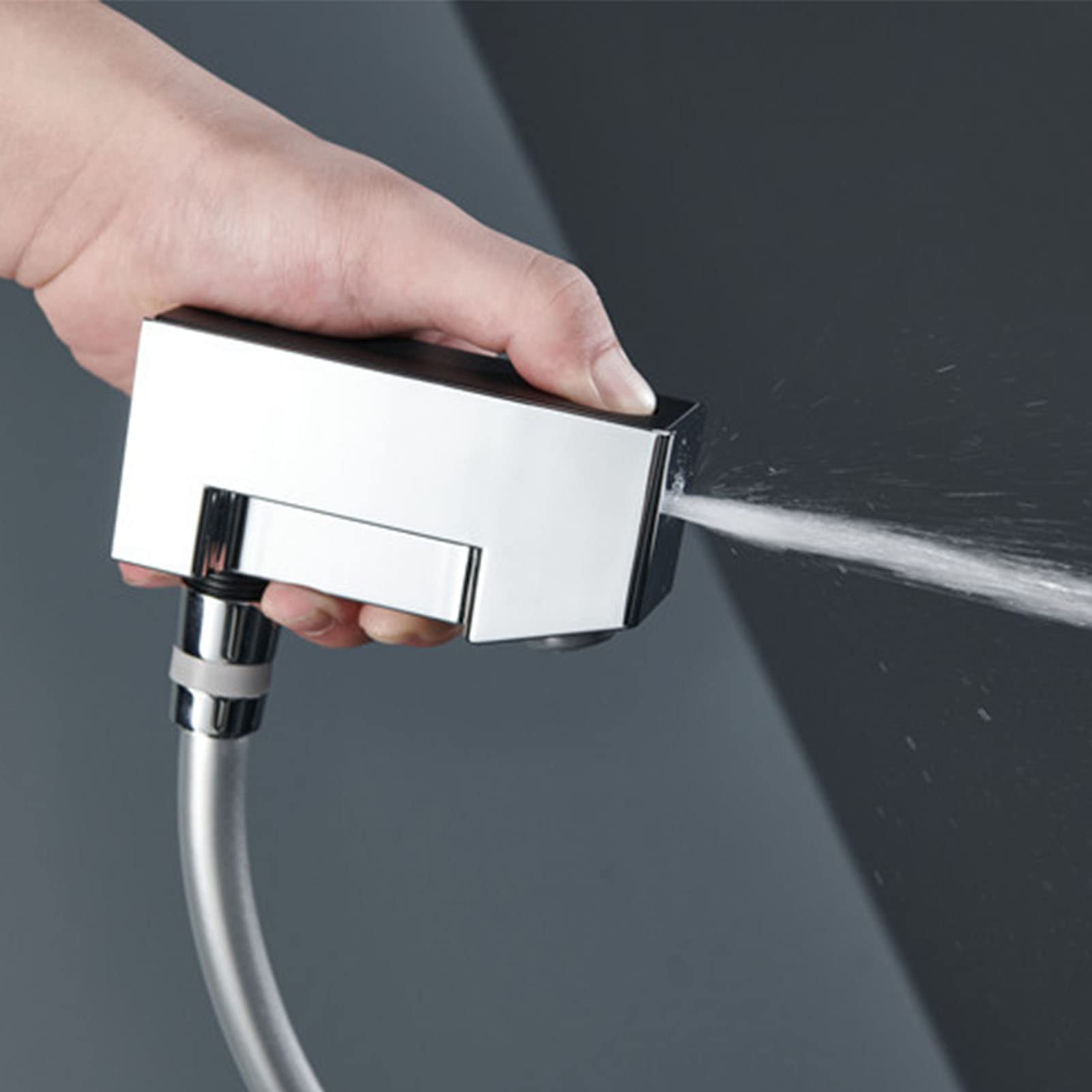Set Rubinetto Doccia termostatico Cromato, Moderno Sistema a 4 funzioni, soffione a Pioggia con doccetta, Bocca per Vasca, doccetta per Bidet, Montaggio a Parete