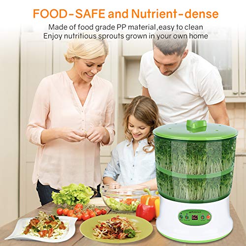 Moistenland Bean Sprouts Machine, Automatic Seeds Sprouter, 2-Layer Germination Trays, LED Display Time Control, Automatic Watering - Thumbnail 7
