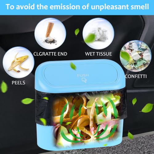 Image of Accmor Car Trash Can with Lid, 2 Pack Mini Vehicle Garbage Can, Leakproof Auto Dustbin with 30 Trash Bags, Garbage Container Bin for Car, SUV, Office (Blue)