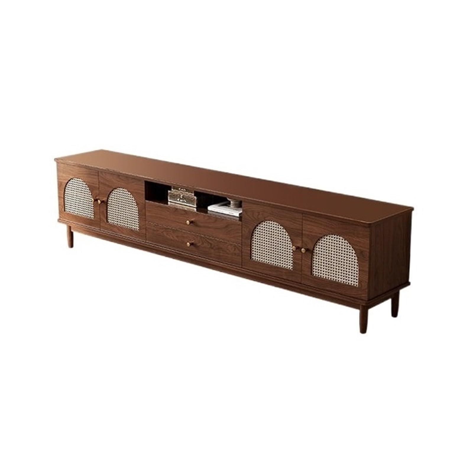 Console multimediale Mobile TV da soggiorno in stile vintage intrecciato in rattan retrò portaoggetti a terra Centro di intrattenimento