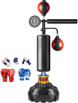 Freestanding Adult and Kids Boxing Punching Bag Reactive Boxing Punching Ball Speed Bar Sandbag Ball Rotating Vertical Stick Target Home Training Device Thunder Equipment for Easy Stress