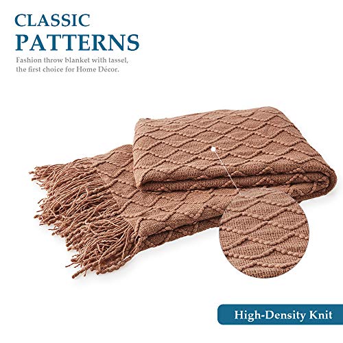 Sunstyle Home Camel Throw Blanket For Couch 50 X 60 Inches - Decorative Knitted Summer Blankets With Tassels - Soft Lightweight Woven Textured Solid Farmhouse Throw For All Seasons #TOP1