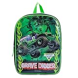 Fast Forward Monster Jam Backpack for Kids - Green Grave Digger Backpack - Monster Truck Book Bag with Side Pockets and Padded Straps