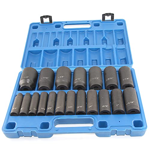 GOSWIFT 19pcs 1/2" Impact Socket Set, 6-Point Deep Socket, Cr-V Steel, 3/8 inch - 1-1/2 inch by GOSWIFT - Image 2
