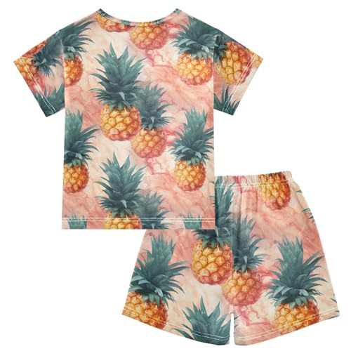 ALAZA Pineapples Pink Marble Pajama Set Short Sleeve Sleepwear Soft Lounge Nightwear2