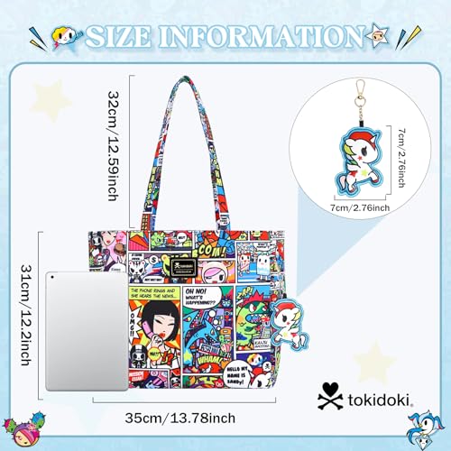 Image of tokidoki Large Tote Bag with Unicorno Keychain Laptop Travel Bag Shoulder Work Tote Weekender Bag Handbag for Women