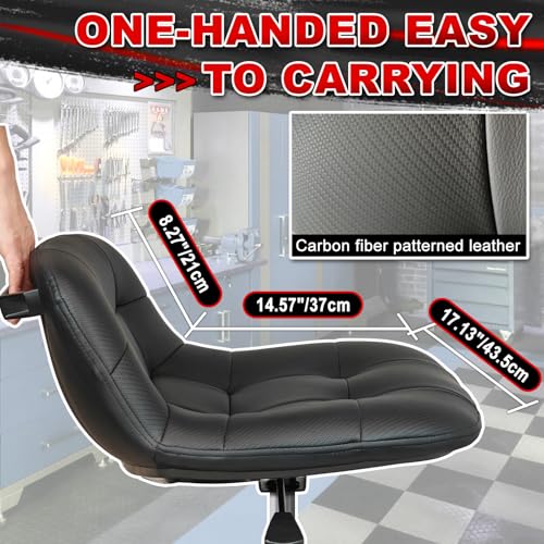 Image of Rolling Stool with Wheels, Adjustable Height Pneumatic Garage Work Mechanic Stool Seat with Backrest, 400 LBS Capacity 360 Swivel Mechanic Crepper Chair with Tool Tray Storage, Black