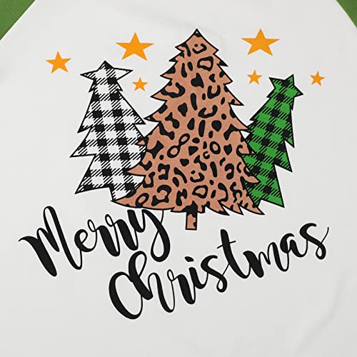 EGELEXY Camiseta feminina Merry Christmas estampa de árvores piald de leopardo de natal blusa casual