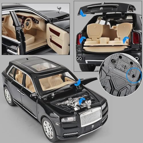 Image of Exquisite car Model 1 /24 Rolls-Royce CULLINAN Model Car,Zinc Alloy Pull Back Toy car with Sound and Light for Kids Boy Girl Gift. (Black)