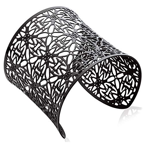 COLLECTION ZANZYBAR - Bracelet Manchette Femme en Acier Noire Collection Arabesque 6 cm de Large