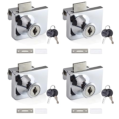 Serrure de Porte en Verre 4Pcs Serrure Vitrine Verre sans Perçage Verrou Porte Placard avec Clef Serrure Vitrine pour Porte en Verre de 5-8mm, Verrous Porte Verre à...
