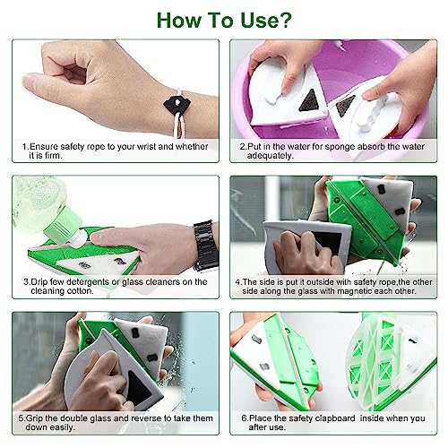 Podazz Nettoyeur de fenêtre magnético Pour Double Vitrage de 20 à 30 mm, équipement professionnel de nettoyage de vitres Avec poignée ergonomique magnético Solido – Vert - imagen 4