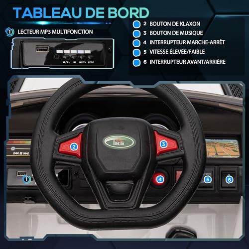 HOMCOM Kinder Elektroauto SUV Elektrofahrzeug 12 V, Doppelmotoren, Geschwindigkeiten 3 bis 5 km/h, gefederte Federung, Fernbedienung 2,4 G, LED-Lichter, Musik und Hupe, 3 bis 6 Jahre, weiß – Bild 5
