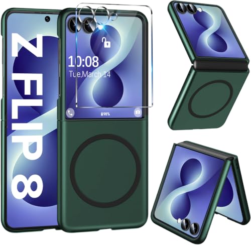 Samsung Galaxy Z Flip 8�p���C�P�[�X �X�N���[���v���e�N�^�[�t�� Mag-Safe���C�����X�[�d�Ή� ���^�X�����d�b�P�[�X �n�[�hPC�}�b�g�ی�J�o�[ Samsung Z Flip 8�p�A�O���[��