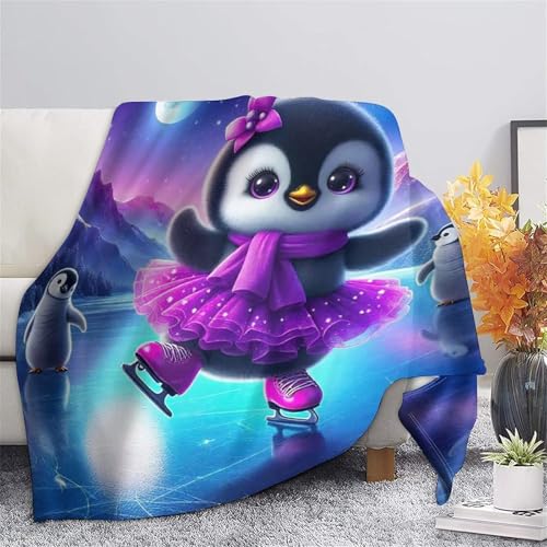 Couverture pingouin 3D en micropolaire plaid canapé lit enfant 100x130 cm