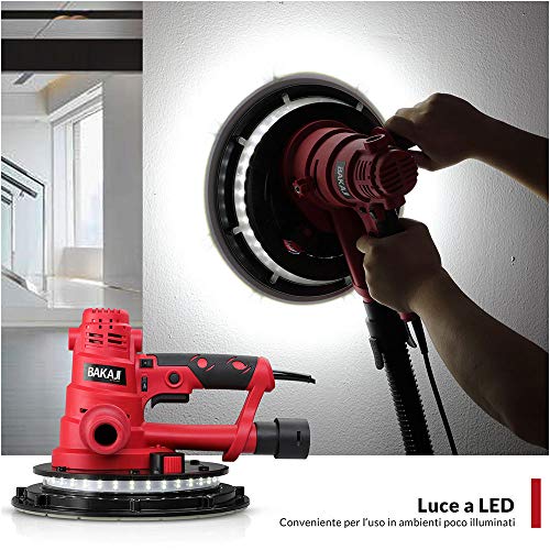 Bakaji Wandschuurmachine, plafondschuurmachine, gipsplaat, 800 W, vermogen 770-2100 rpm, automatische stofafzuiging met… - Afbeelding 3