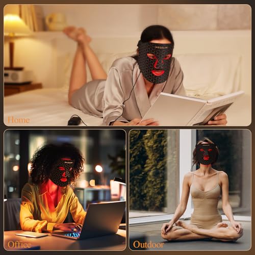 Image of MEGELIN 7 Colors Led Light Therapy Facial Mask, Face Light Therapy Mask for Face, Reduce Wrinkles Smooth Skin, Infrared Light Skin Rejuvenation(Black)