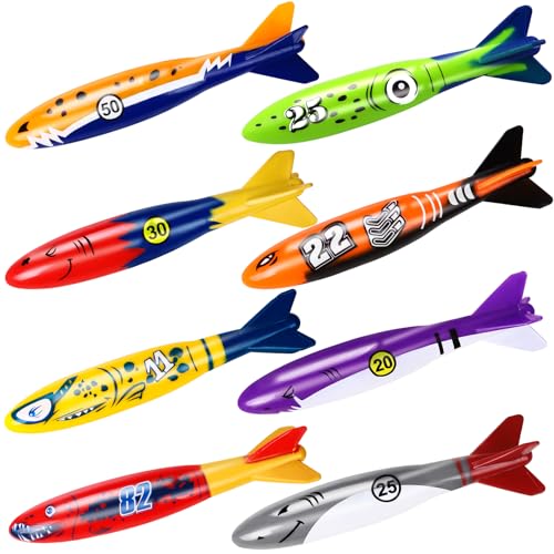 DIYDEC 8 Stück Tauchen Spielzeug, Torpedo Spielzeug Schwimmbad Spielzeug für Kinder Sommer Unterwasserspiel und Tauchtraininng