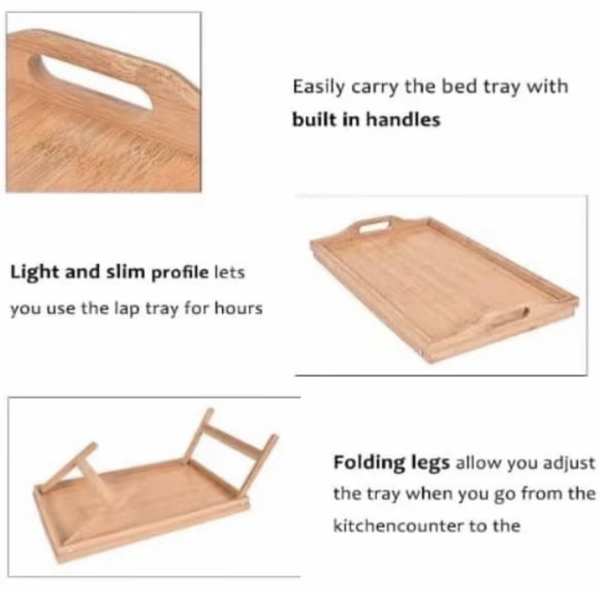 Tavolino per Letto Pieghevole, Vassoio da Letto in Bambù 100% con Bordi Rialzati - Vassoio Colazione a Letto, Tavolo da Letto e Poggia PC. Dimensione 50x30x25