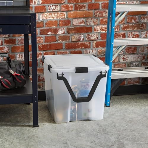 Image of IRIS USA 6 Pack 106 Quart WeatherPro Wheeled Plastic Storage Bin Organization Container with Durable Lid, Seal & Secure Latching Buckles, Clear /Black