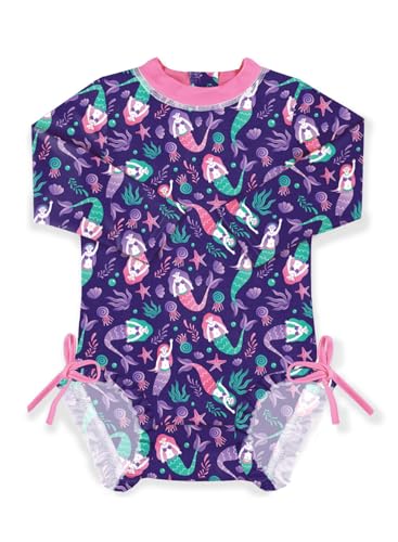 BesserBay Infant Girls Sun Protective Snaps Bottom Swimwear Mermaid Deep Purple Pink Long Sleeve Rashguard Swimsuit 0-3 Months